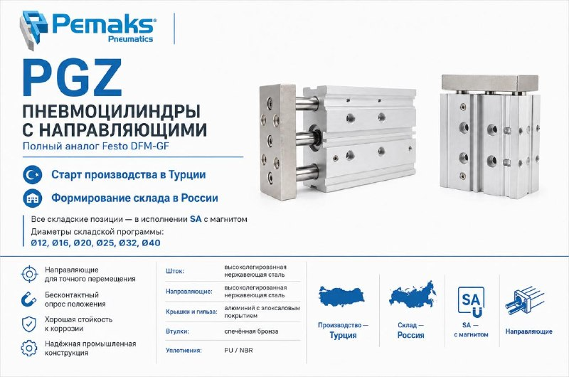 Старт производства пневмоцилиндров Pemaks серии PGZ